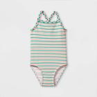 Toddler Girls' Striped One Piece Swimsuit - Cat & Jack White