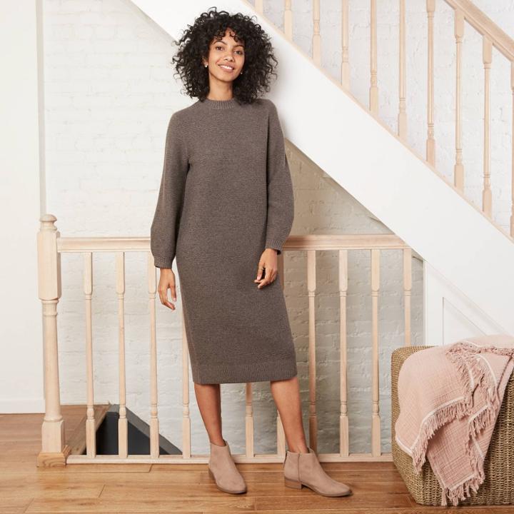 Women's Balloon Long Sleeve Sweater Dress - Prologue Brown