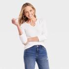 Women's Long Sleeve Notch Neck Thermal Top - Knox Rose White