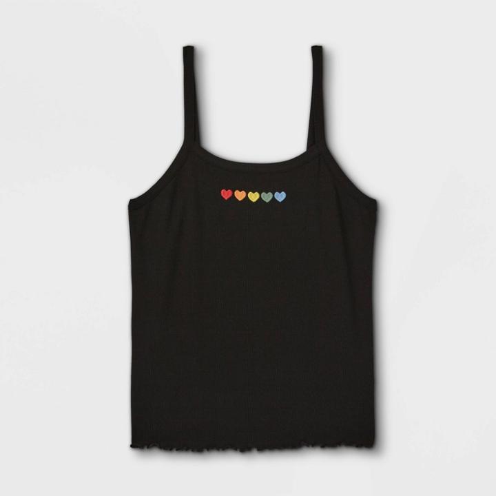 Girls' Embroidered Rib-knit Cami Tank Top - Art Class Black