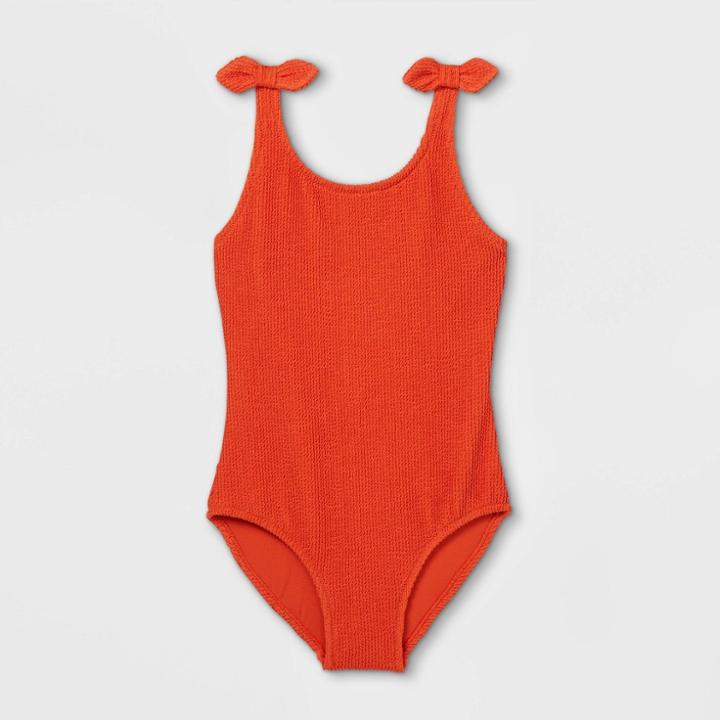 Girls' Pucker Textured And Pout One Piece Swimsuit - Cat & Jack Rust