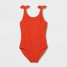 Girls' Pucker Textured And Pout One Piece Swimsuit - Cat & Jack Rust