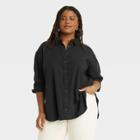 Women's Plus Size Long Sleeve Oversized Button-down Shirt - Universal Thread Black
