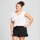 Women's Plus Size Textured Short Sleeve Asymmetrical Blouse - A New Day White X
