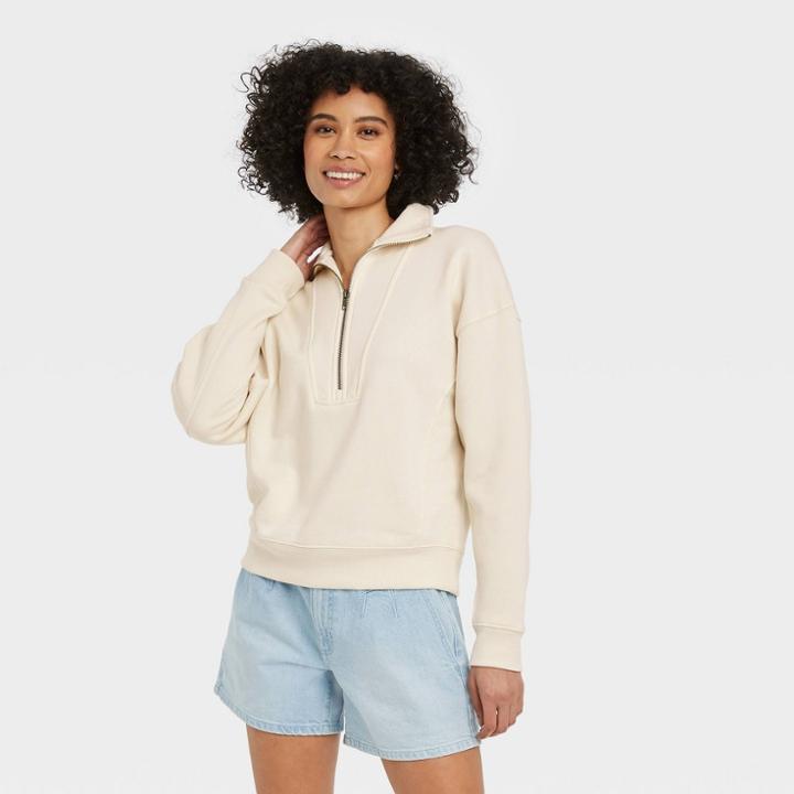 Women's French Terry Quarter Zip Sweatshirt - Universal Thread White