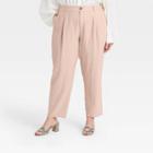Women's Plus Size High-rise Pleat Front Straight Leg Ankle Pants - A New Day Light Brown