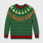33 Degrees Men's Ugly Christmas Pizza Fringe Yoke Fairisle Long Sleeve Pullover Sweater - Green S, Men's,