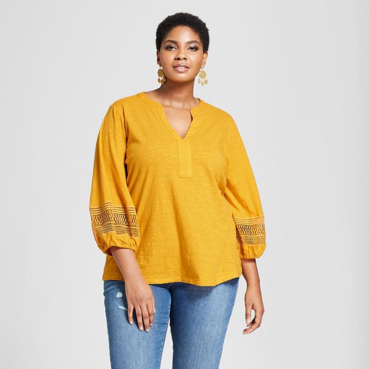 Women's Plus Size Balloon 3/4 Sleeve Blouse - Ava & Viv Gold X