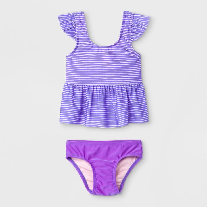 Baby Girls' Thin Stripe Tankini Set - Cat & Jack Purple 9m, Girl's,