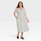 Women's Plus Size Short Sleeve Button-front Dress - Ava & Viv Cream Polka Dot X, Ivory Polka Dot