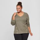Women's Plus Size Textured Long Sleeve Pullover - Ava & Viv Olive (green)