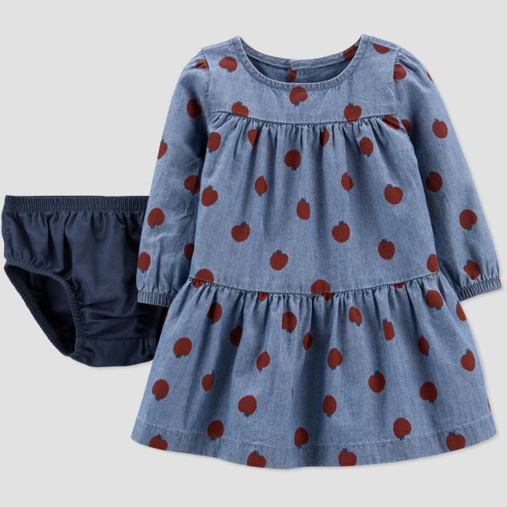 Baby Girls' Apple Chambray Dress - Just One You Made By Carter's Red/blue Newborn