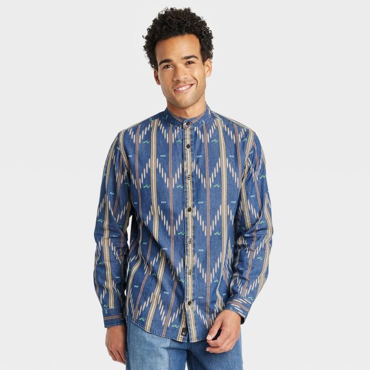 Houston White Adult Printed Chambray Long Sleeve Button-down Shirt - Indigo Multi