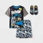 Boys' Batman 2pc Pajama Set With Slides - Black/blue/gray