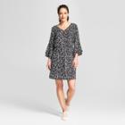 Women's Printed Tiered Bell Sleeve Dress - A New Day Black