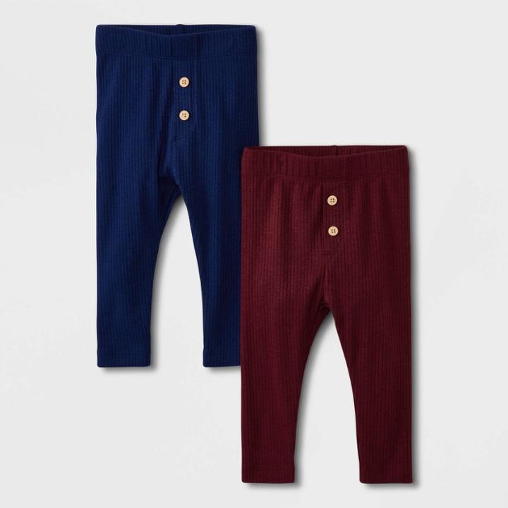 Baby Boys' 2pk Ribbed Leggings Set - Cat & Jack Navy Blue/maroon Newborn