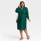 Women's Plus Size Long Sleeve Sweater Dress - Ava & Viv Green X