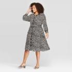Women's Plus Size Floral Print Long Sleeve Scoop Neck Midi Dress - Who What Wear Black X, Women's