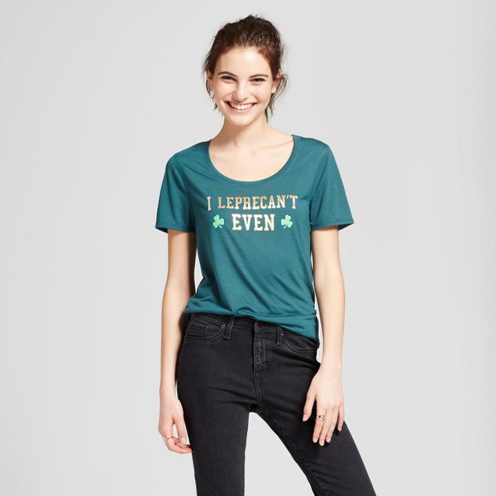 Women's St. Patrick's Day I Leprecan't Even Scoop Neck Short Sleeve Graphic T-shirt - Grayson Threads (juniors') - Green