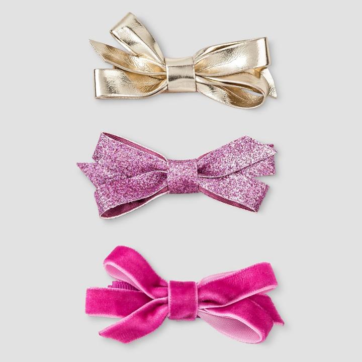 Girls' 3-piece Bow Clips - Cat & Jack Pink/gold