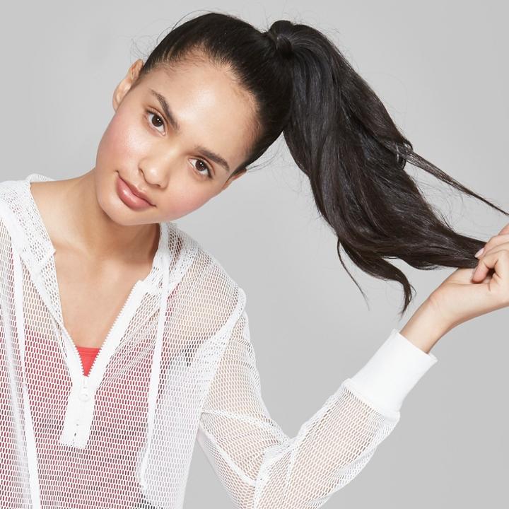 Women's Mesh Half Zip Cropped Long Sleeve Hoodie - Wild Fable White