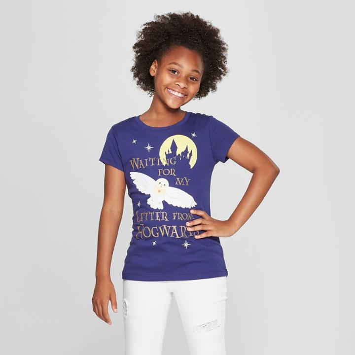 Girls' Harry Potter Letter Short Sleeve T-shirt - Navy