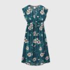 Women's Floral Print Flutter Short Sleeve Dress - Knox Rose Green