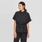 Target Women's Short Sleeve Collared Neck Front-button-down Blouse - Prologue Black