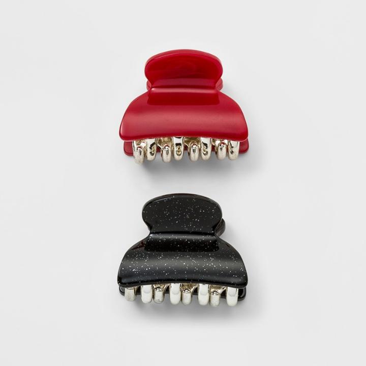 Laminated, Glitter, Solid Claw Clip 2ct - Wild Fable Red/black,