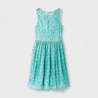 Lots Of Love By Speechless Girls' Lace Overlay Illusion Neckline Dress - Turquoise