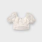 Women's Puff Short Sleeve Cropped Eyelet Detail Top - Wild Fable White