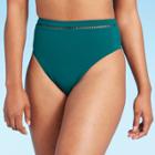 Women's Ladder Trim High Waist High Leg Extra Cheeky Bikini Bottom - Shade & Shore Dark Teal Xs, Women's, Blue