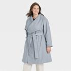 Women's Plus Size Knit Wrap Coat - A New Day Blue