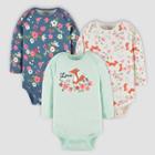Gerber Baby Girls' 3pk Fox Long Sleeve Onesies - Off-white/blue/green