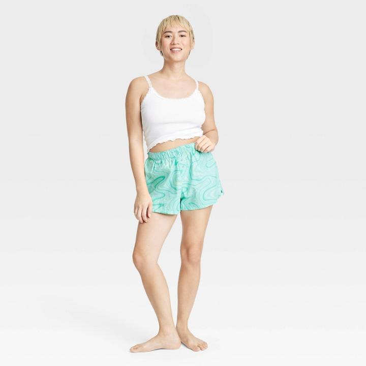 Women's Foldover Waistband Sleep Boxer Shorts - Colsie Blue