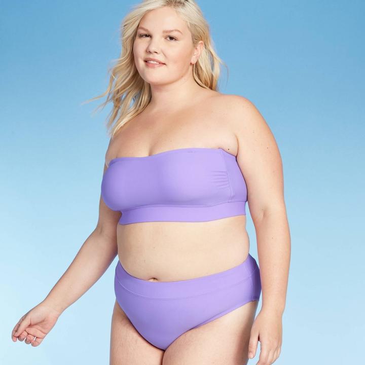 Women's Plus Size Longline Bandeau Bikini Top - Xhilaration Lilac 14w, Women's, Purple