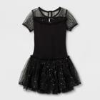 Danshuz Toddler Girls' Double Layer Skirt With Sequin Mesh Yoke Short Sleeve Activewear Dress - Black 8-10,