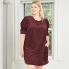 Women's Plus Size Fairies Print Short Puff Sleeve Dress - Who What Wear Wine