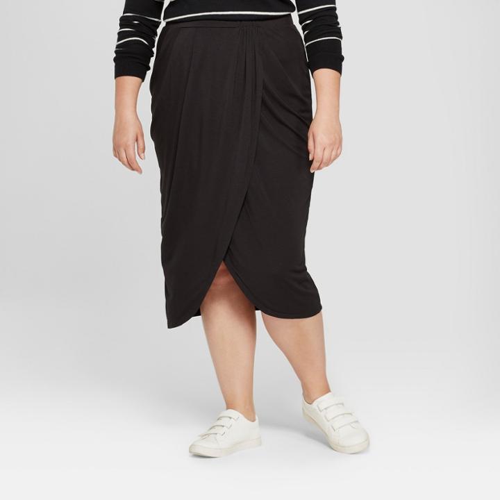 Women's Plus Size Wrap Skirt - A New Day Black