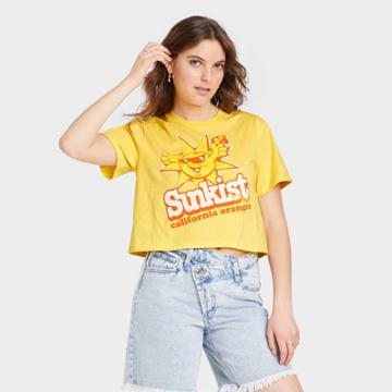 Women's Sunkist Short Sleeve Graphic Cropped T-shirt - Yellow