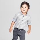 Toddler Boys' Long Sleeve Stripe Shirt - Cat & Jack Gray