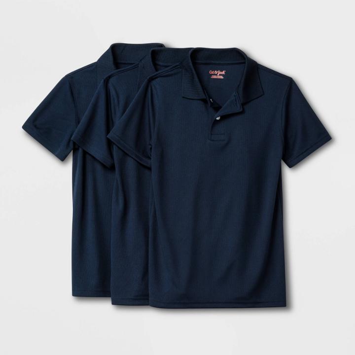 Boys' 3pk Short Sleeve Performance Uniform Polo Shirt - Cat & Jack Navy (blue)