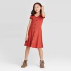 Petitegirls' Short Sleeve Button Front Dress - Art Class Coral M, Girl's, Size: