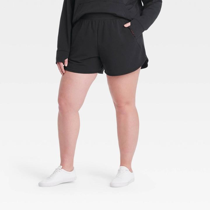 Women's Plus Size Mid-rise Fleece Shorts - All In Motion Black