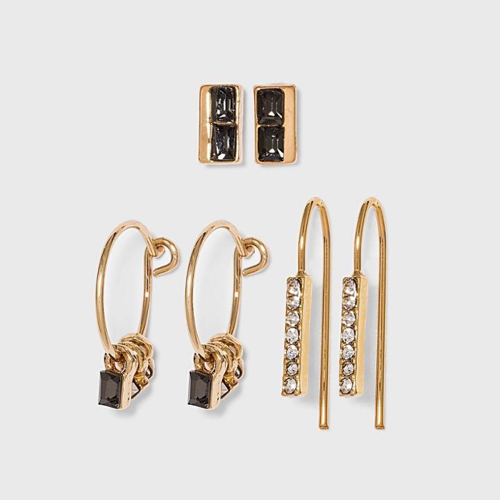 Hoop And Threader Earring Set 3pc - A New Day Gold