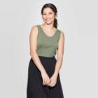 Women's Scoop Neck Sandwash Rib Tank Top - A New Day Olive S, Size: