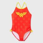 Girls' Wonder Woman One Piece Swimsuit - Red