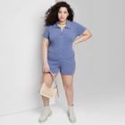 Women's Plus Size Short Sleeve Collared Button-front Romper - Wild Fable Periwinkle Blue