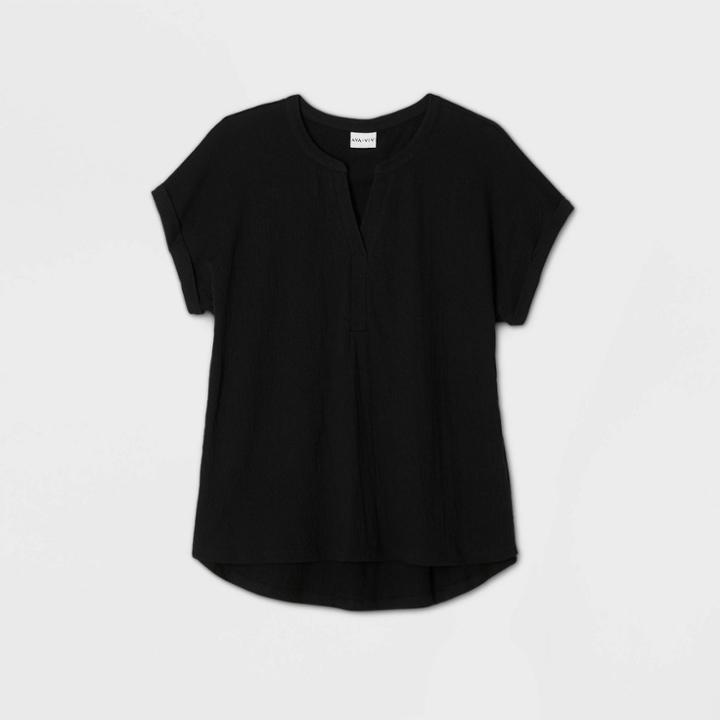 Women's Plus Size Short Sleeve Blouse - Ava & Viv Black