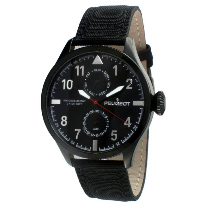 Target Men's Peugeot Round Multifunction Nylon Strap Watch - Black